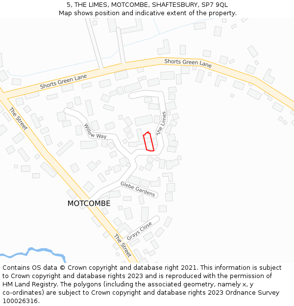 5, THE LIMES, MOTCOMBE, SHAFTESBURY, SP7 9QL: Location map and indicative extent of plot