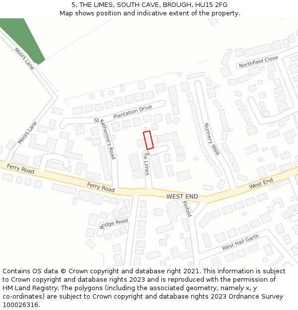 5, THE LIMES, SOUTH CAVE, BROUGH, HU15 2FG: Location map and indicative extent of plot