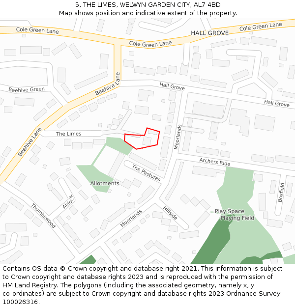 5, THE LIMES, WELWYN GARDEN CITY, AL7 4BD: Location map and indicative extent of plot