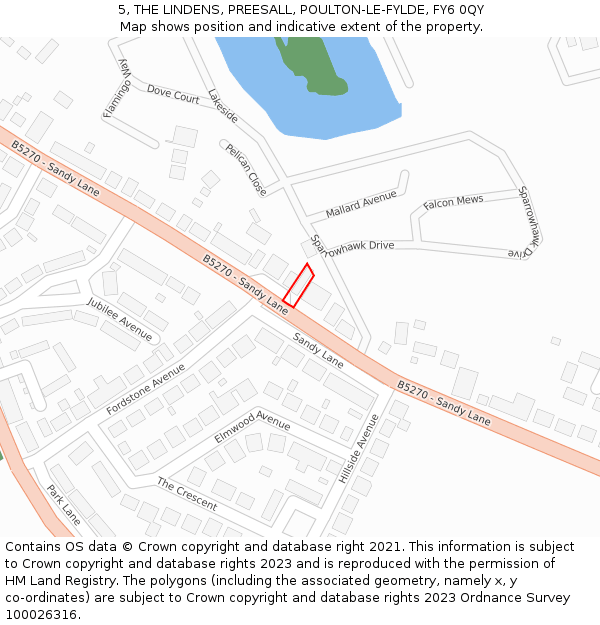 5, THE LINDENS, PREESALL, POULTON-LE-FYLDE, FY6 0QY: Location map and indicative extent of plot