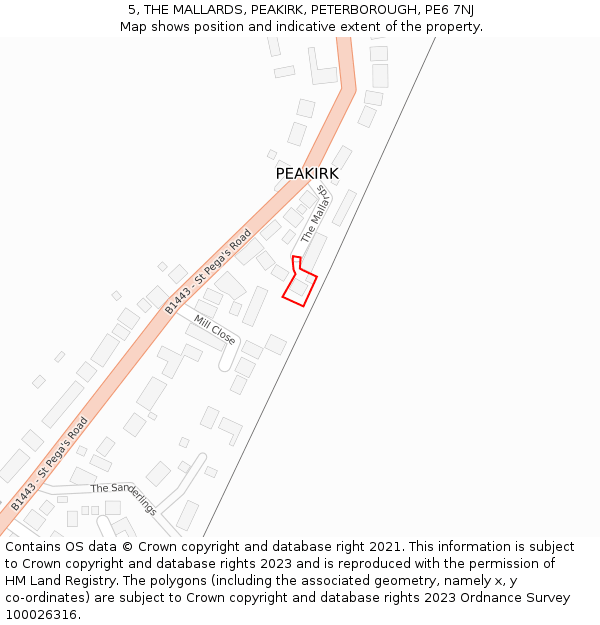 5, THE MALLARDS, PEAKIRK, PETERBOROUGH, PE6 7NJ: Location map and indicative extent of plot