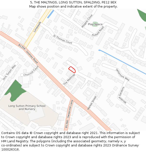 5, THE MALTINGS, LONG SUTTON, SPALDING, PE12 9EX: Location map and indicative extent of plot
