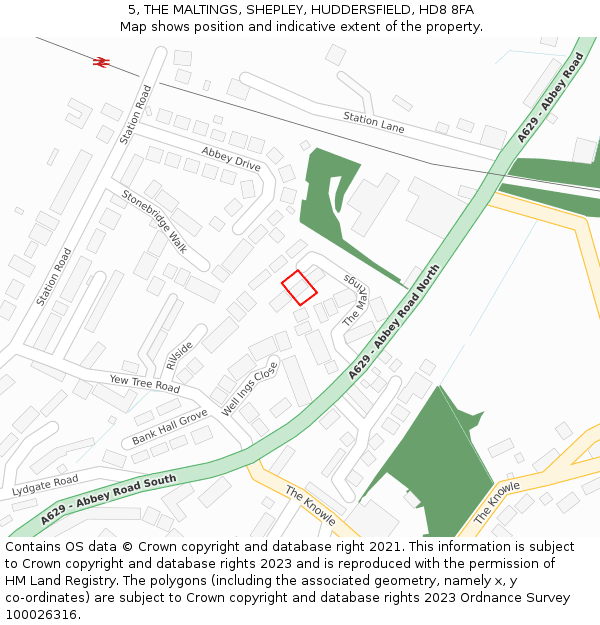 5, THE MALTINGS, SHEPLEY, HUDDERSFIELD, HD8 8FA: Location map and indicative extent of plot