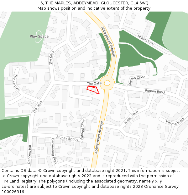 5, THE MAPLES, ABBEYMEAD, GLOUCESTER, GL4 5WQ: Location map and indicative extent of plot