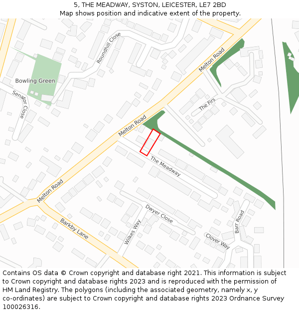 5, THE MEADWAY, SYSTON, LEICESTER, LE7 2BD: Location map and indicative extent of plot