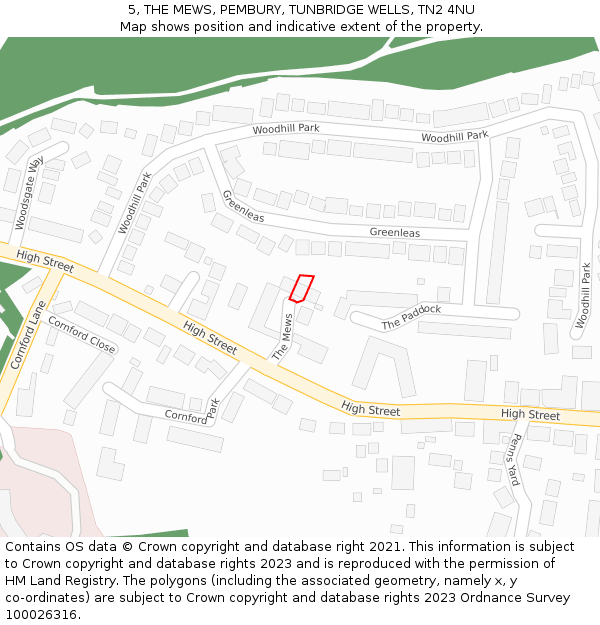 5, THE MEWS, PEMBURY, TUNBRIDGE WELLS, TN2 4NU: Location map and indicative extent of plot