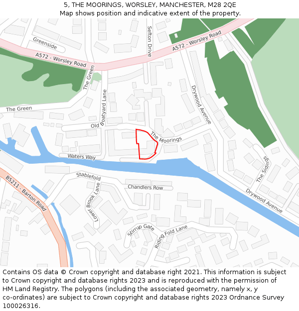 5, THE MOORINGS, WORSLEY, MANCHESTER, M28 2QE: Location map and indicative extent of plot