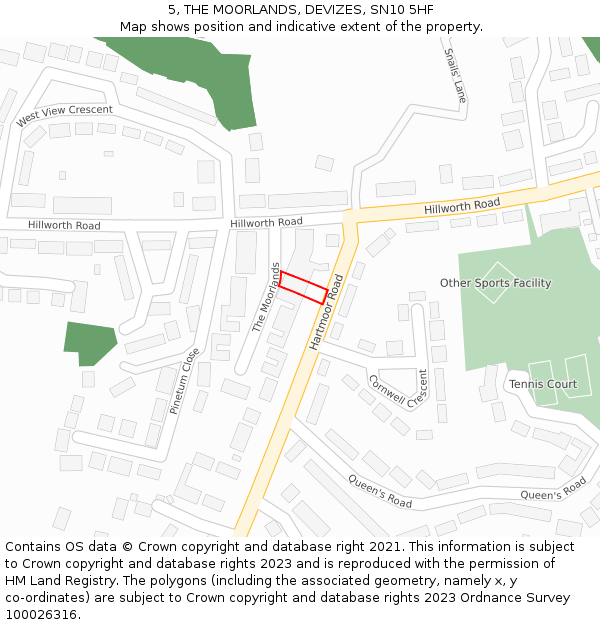 5, THE MOORLANDS, DEVIZES, SN10 5HF: Location map and indicative extent of plot