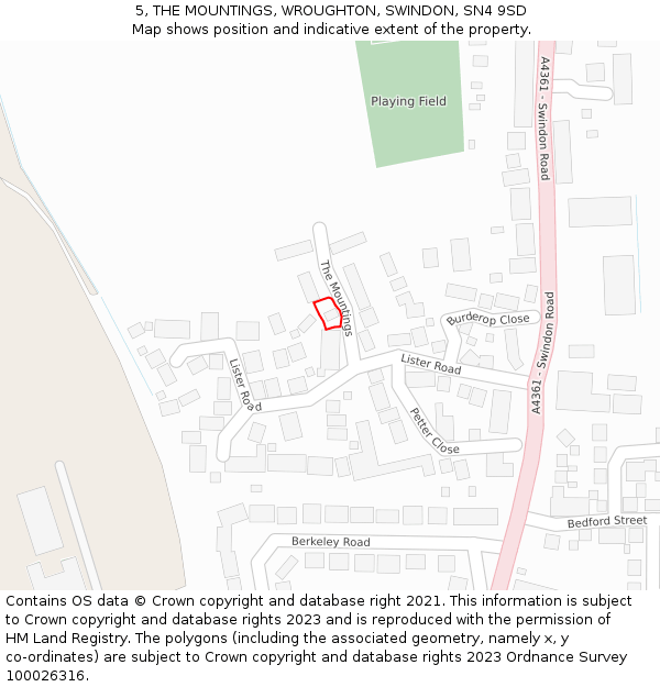 5, THE MOUNTINGS, WROUGHTON, SWINDON, SN4 9SD: Location map and indicative extent of plot