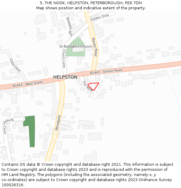 5, THE NOOK, HELPSTON, PETERBOROUGH, PE6 7DN: Location map and indicative extent of plot