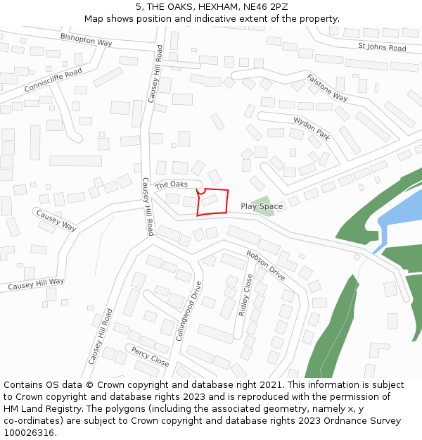 5, THE OAKS, HEXHAM, NE46 2PZ: Location map and indicative extent of plot