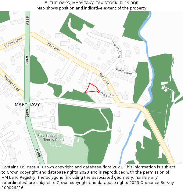 5, THE OAKS, MARY TAVY, TAVISTOCK, PL19 9QR: Location map and indicative extent of plot