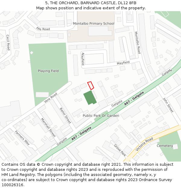 5, THE ORCHARD, BARNARD CASTLE, DL12 8FB: Location map and indicative extent of plot