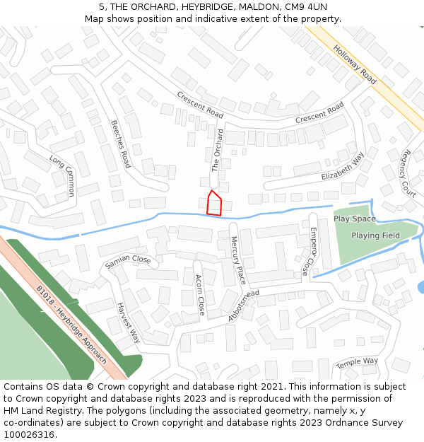 5, THE ORCHARD, HEYBRIDGE, MALDON, CM9 4UN: Location map and indicative extent of plot