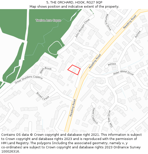 5, THE ORCHARD, HOOK, RG27 9QP: Location map and indicative extent of plot