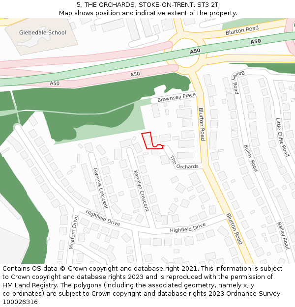 5, THE ORCHARDS, STOKE-ON-TRENT, ST3 2TJ: Location map and indicative extent of plot