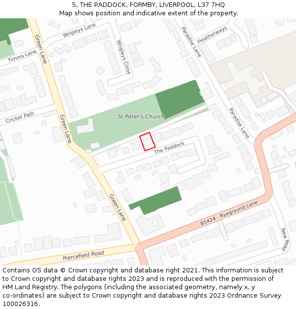 5, THE PADDOCK, FORMBY, LIVERPOOL, L37 7HQ: Location map and indicative extent of plot