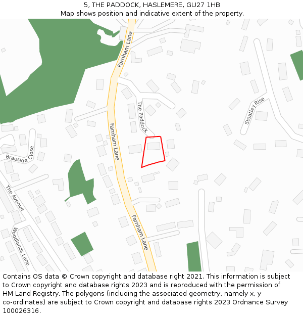 5, THE PADDOCK, HASLEMERE, GU27 1HB: Location map and indicative extent of plot