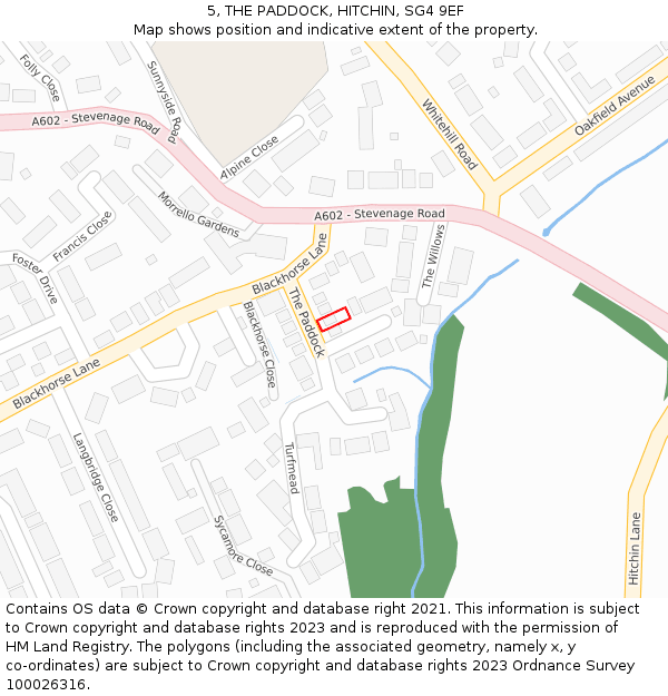 5, THE PADDOCK, HITCHIN, SG4 9EF: Location map and indicative extent of plot