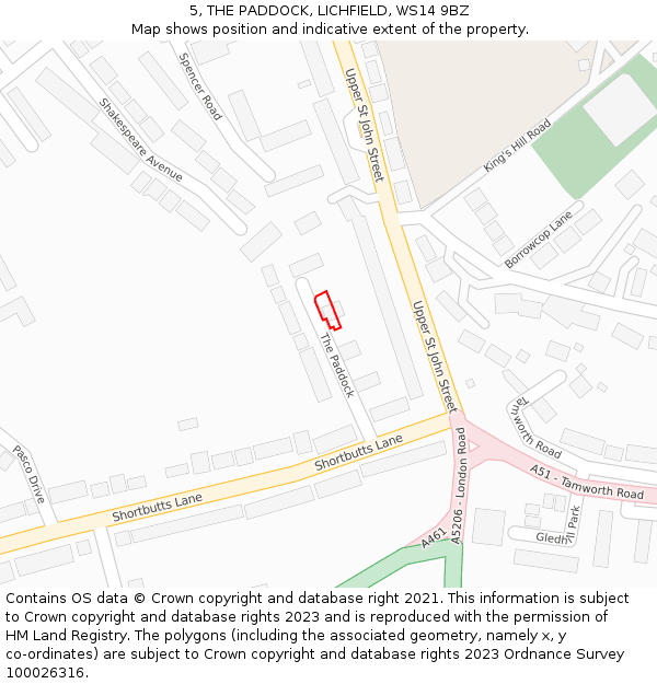 5, THE PADDOCK, LICHFIELD, WS14 9BZ: Location map and indicative extent of plot