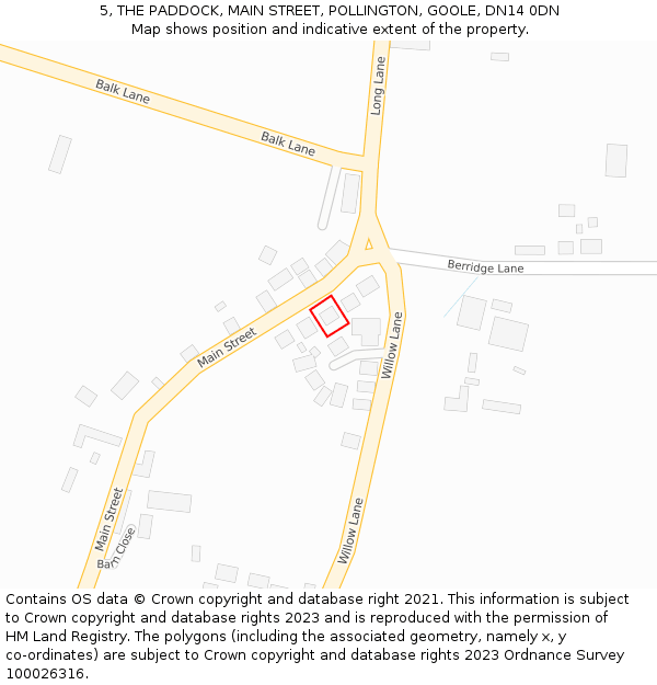 5, THE PADDOCK, MAIN STREET, POLLINGTON, GOOLE, DN14 0DN: Location map and indicative extent of plot
