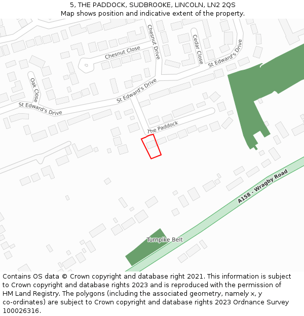 5, THE PADDOCK, SUDBROOKE, LINCOLN, LN2 2QS: Location map and indicative extent of plot