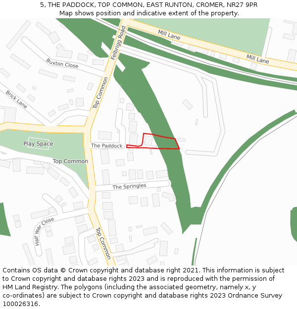 5, THE PADDOCK, TOP COMMON, EAST RUNTON, CROMER, NR27 9PR: Location map and indicative extent of plot
