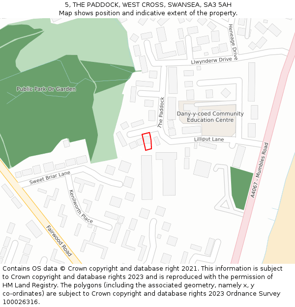 5, THE PADDOCK, WEST CROSS, SWANSEA, SA3 5AH: Location map and indicative extent of plot