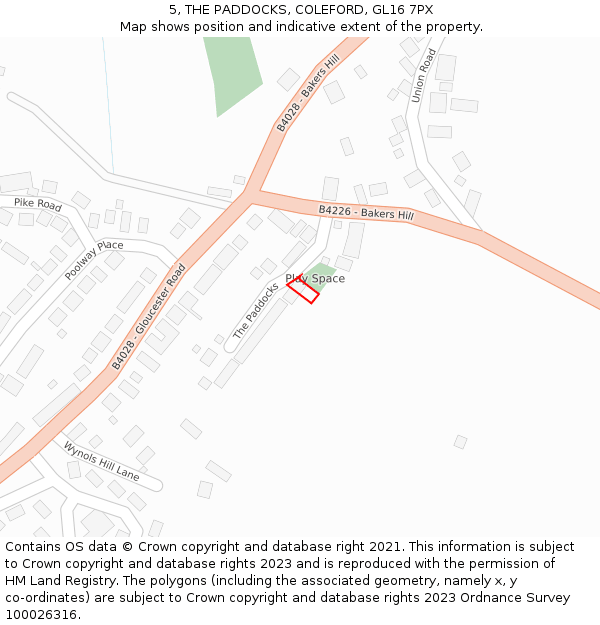 5, THE PADDOCKS, COLEFORD, GL16 7PX: Location map and indicative extent of plot