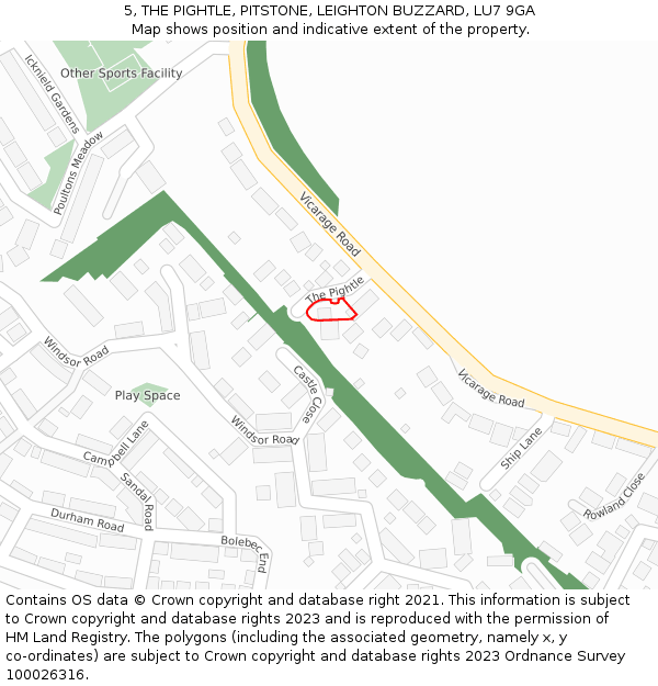 5, THE PIGHTLE, PITSTONE, LEIGHTON BUZZARD, LU7 9GA: Location map and indicative extent of plot