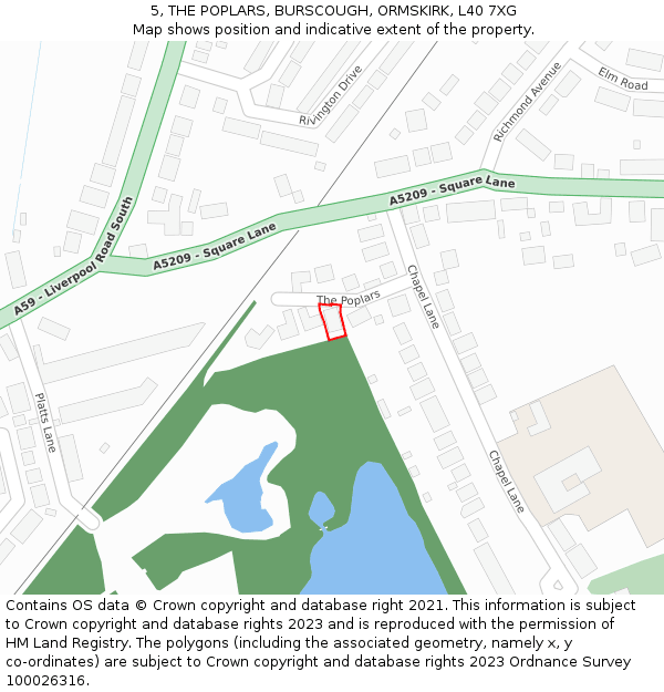 5, THE POPLARS, BURSCOUGH, ORMSKIRK, L40 7XG: Location map and indicative extent of plot