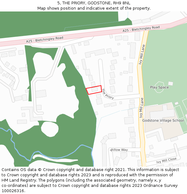 5, THE PRIORY, GODSTONE, RH9 8NL: Location map and indicative extent of plot