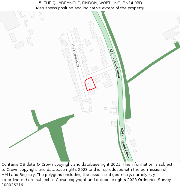 5, THE QUADRANGLE, FINDON, WORTHING, BN14 0RB: Location map and indicative extent of plot
