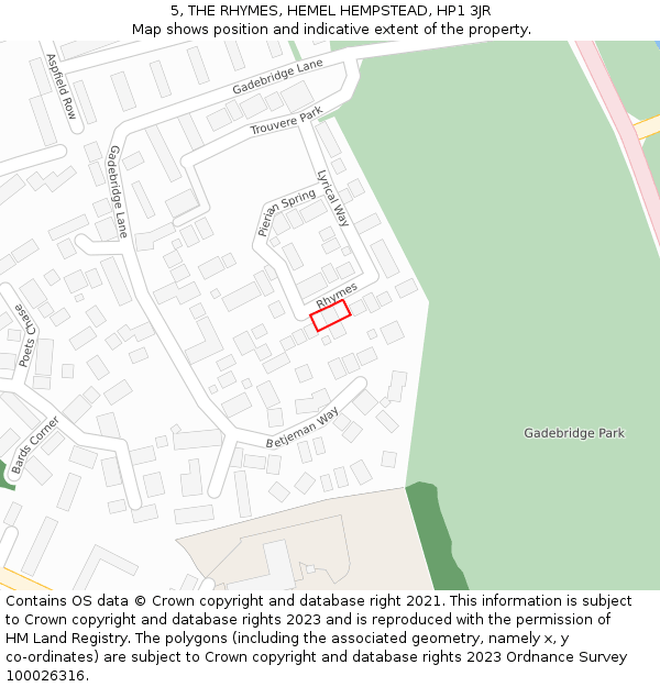 5, THE RHYMES, HEMEL HEMPSTEAD, HP1 3JR: Location map and indicative extent of plot