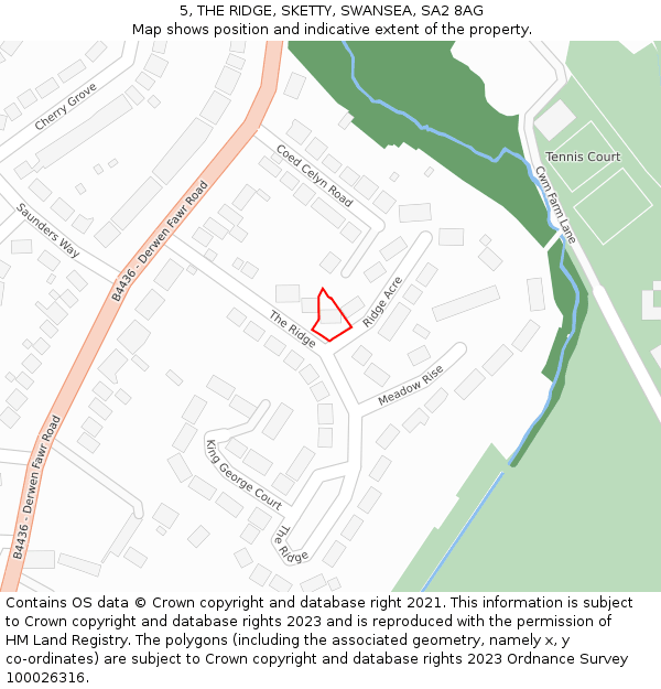 5, THE RIDGE, SKETTY, SWANSEA, SA2 8AG: Location map and indicative extent of plot