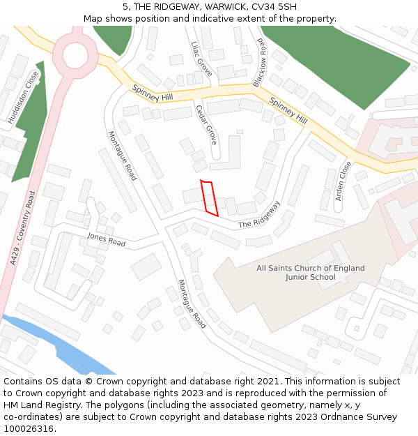 5, THE RIDGEWAY, WARWICK, CV34 5SH: Location map and indicative extent of plot