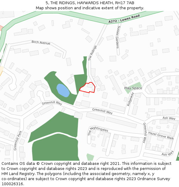 5, THE RIDINGS, HAYWARDS HEATH, RH17 7AB: Location map and indicative extent of plot