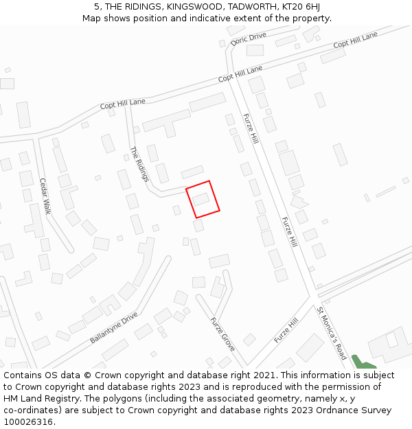 5, THE RIDINGS, KINGSWOOD, TADWORTH, KT20 6HJ: Location map and indicative extent of plot