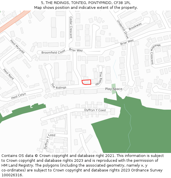 5, THE RIDINGS, TONTEG, PONTYPRIDD, CF38 1PL: Location map and indicative extent of plot