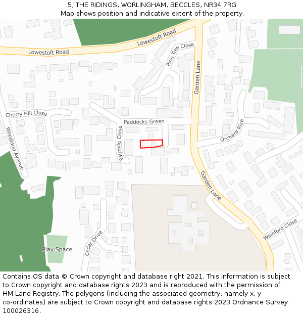 5, THE RIDINGS, WORLINGHAM, BECCLES, NR34 7RG: Location map and indicative extent of plot