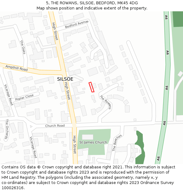 5, THE ROWANS, SILSOE, BEDFORD, MK45 4DG: Location map and indicative extent of plot