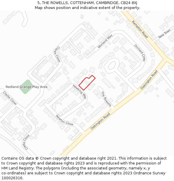5, THE ROWELLS, COTTENHAM, CAMBRIDGE, CB24 8XJ: Location map and indicative extent of plot