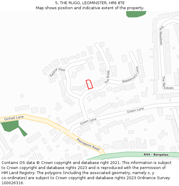 5, THE RUGG, LEOMINSTER, HR6 8TE: Location map and indicative extent of plot