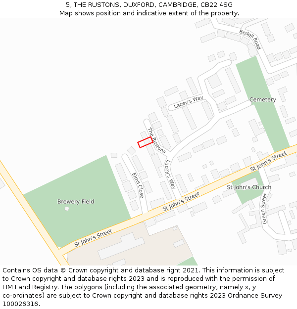 5, THE RUSTONS, DUXFORD, CAMBRIDGE, CB22 4SG: Location map and indicative extent of plot