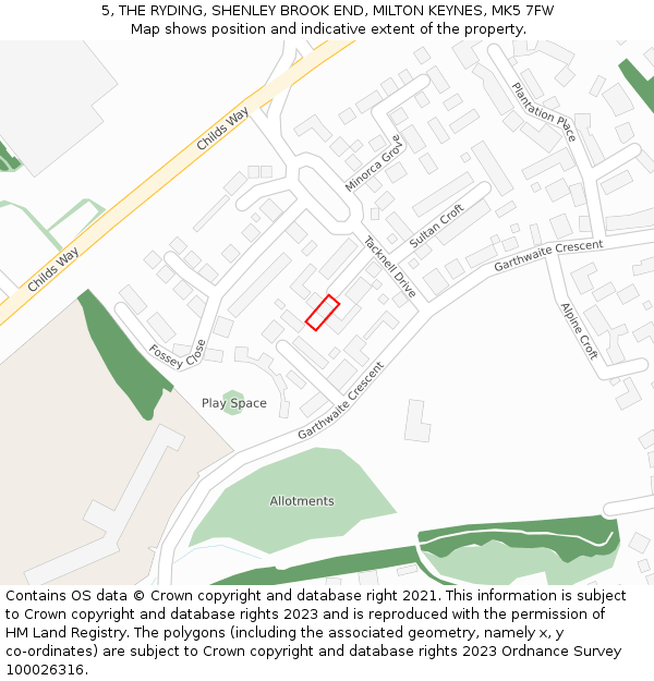 5, THE RYDING, SHENLEY BROOK END, MILTON KEYNES, MK5 7FW: Location map and indicative extent of plot