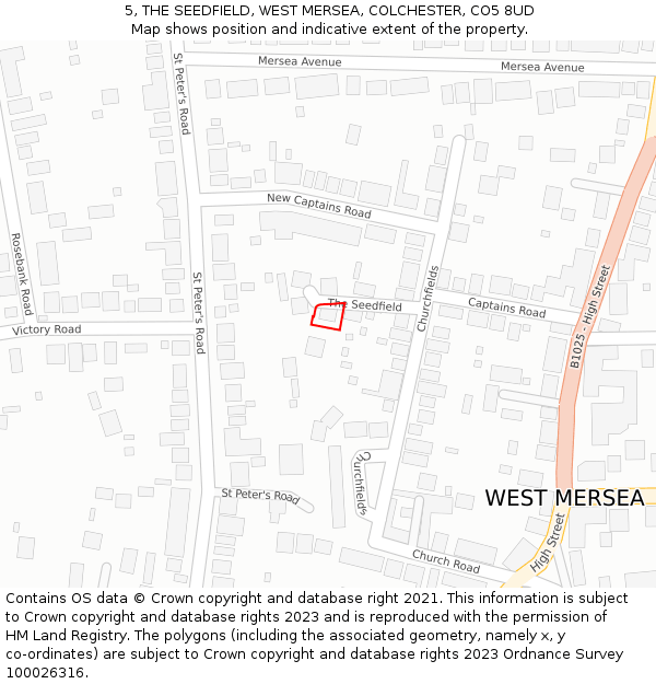 5, THE SEEDFIELD, WEST MERSEA, COLCHESTER, CO5 8UD: Location map and indicative extent of plot