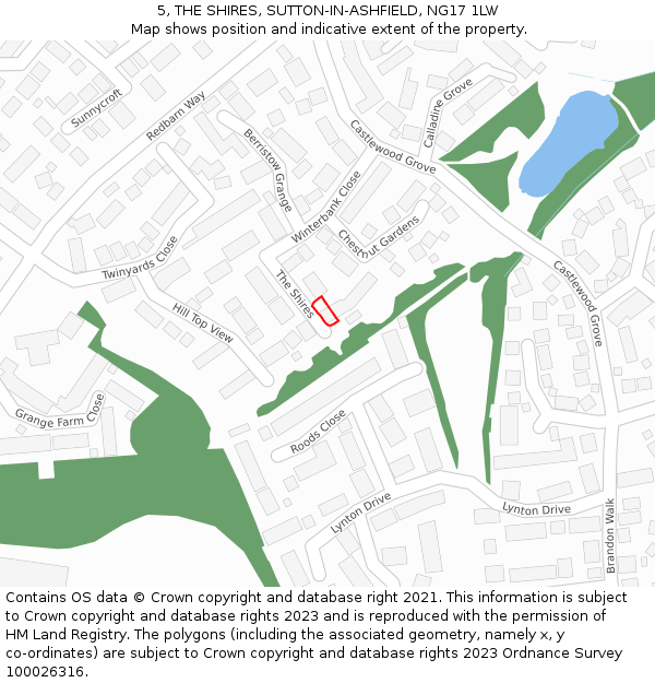 5, THE SHIRES, SUTTON-IN-ASHFIELD, NG17 1LW: Location map and indicative extent of plot