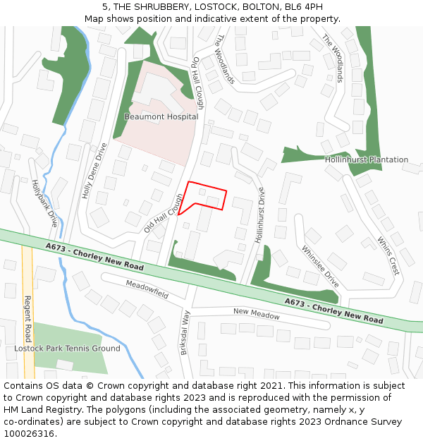 5, THE SHRUBBERY, LOSTOCK, BOLTON, BL6 4PH: Location map and indicative extent of plot
