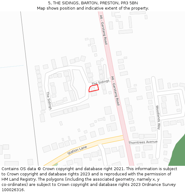 5, THE SIDINGS, BARTON, PRESTON, PR3 5BN: Location map and indicative extent of plot