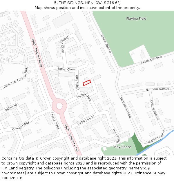 5, THE SIDINGS, HENLOW, SG16 6FJ: Location map and indicative extent of plot